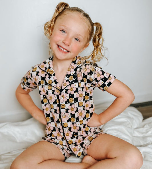 Daisy Checks 2pc Toddler Short Button up Pajamas